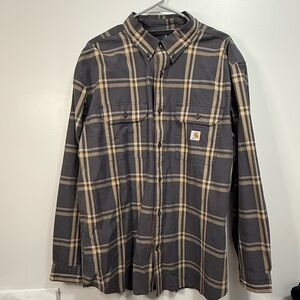 Carhartt XL Loose Fit Charcoal and Yellow Plaid Shirt